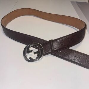 Gucci Brown Signature Leather Belt Size 42